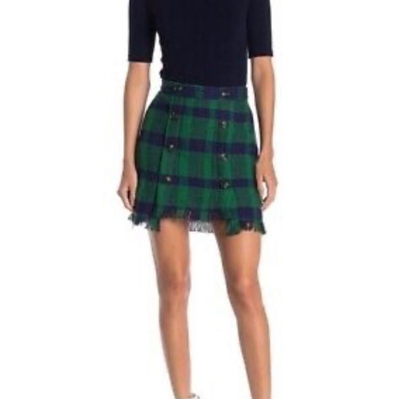 J.O.A SET Plaid Fray Hem Mini Skirt. S small Green/blue abound plaid shirt - Picture 1 of 13
